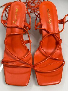 Elisabet Tang Orange Lace Up Strappy Block Heel Sandals Size 7